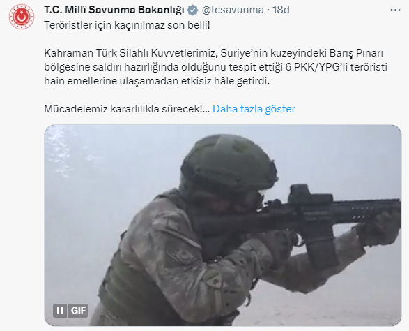 Barış Pınarı bölgesinde saldırı hazırlığında olan 6 PKK/YPG'li terörist etkisiz hale getirildi