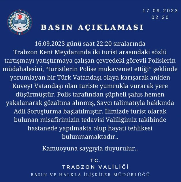 Trabzon'da Arap turiste yumruklu saldırı! Valilik'ten açıklama var