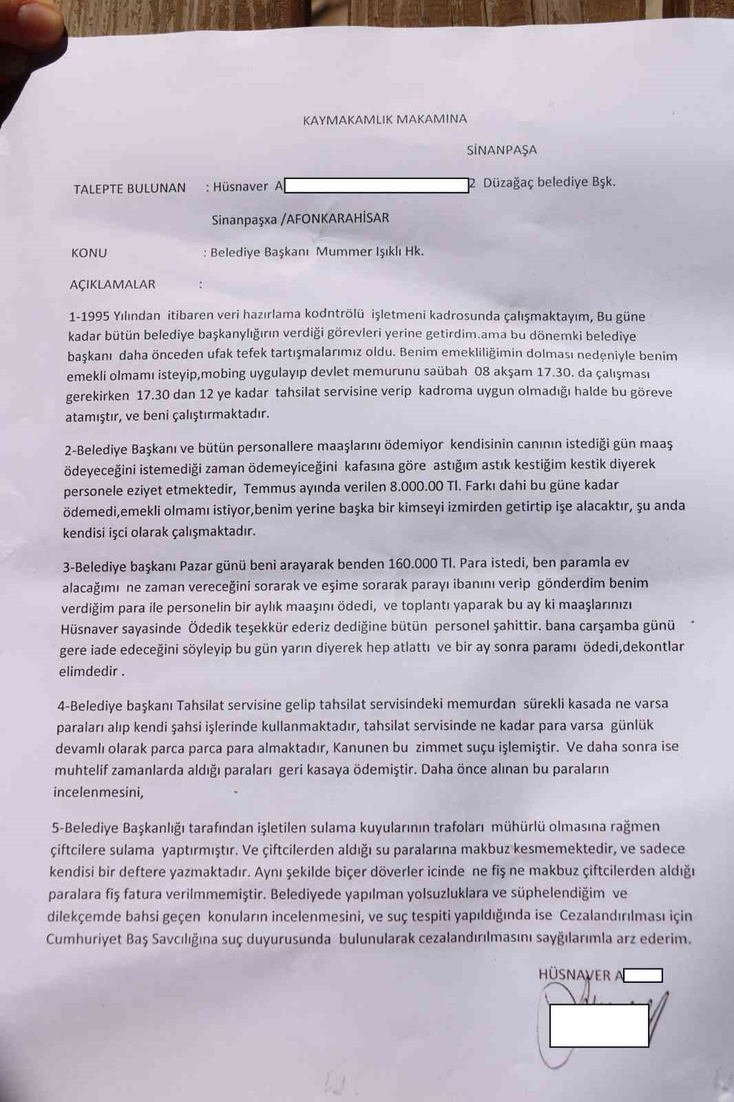 Memur, belediye başkanını hakkında iddialarda bulunarak ihbar etti