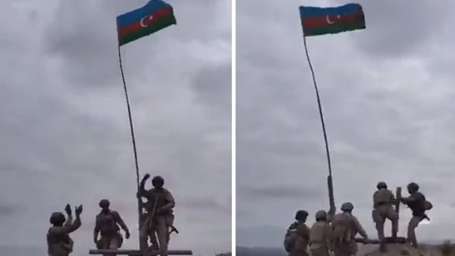 Karabağ'da, Ermeni silahlı gruplarından temizlenen tepelere Azerbaycan bayrağı asıldı