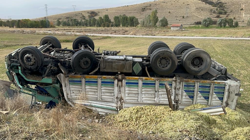 Devrilen kamyondaki 13 ton mısır silajı ziyan oldu