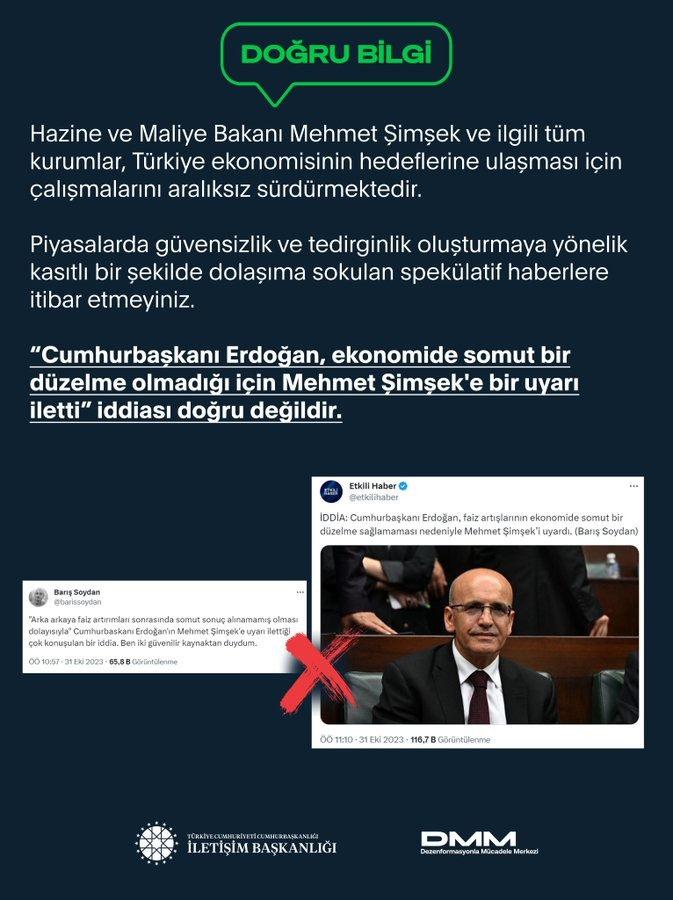 'Mehmet Şimşek uyarıldı' iddialarına yalanlama