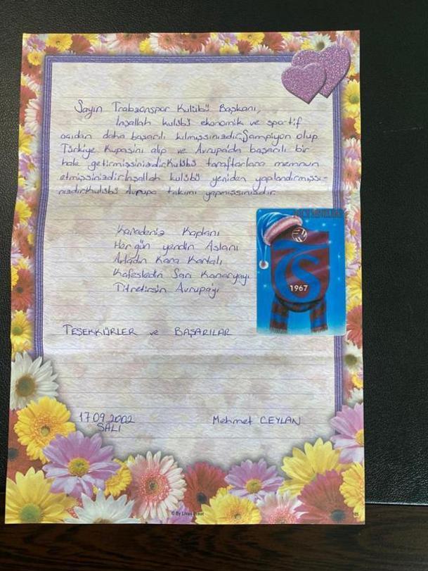 Trabzonspor’a, taraftarından 100'üncü yıl mektubu