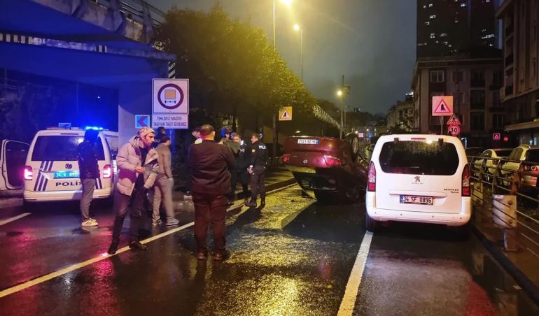 Beyoğlu'nda kazadan sonra kaçan otomobil, takip edilirken Şişli'de takla attı: 1 yaralı