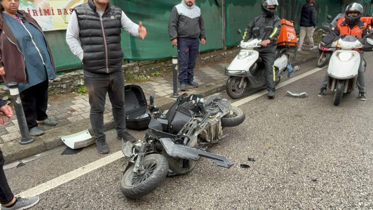 Maltepe'de hakimiyetini kaybeden motosiklet sürücüsü taksinin altında kaldı