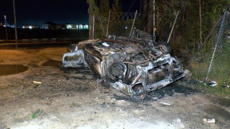 Bursa'da kavşakta takla atıp yanan otomobilin sürücüsü olay yerinden kaçtı