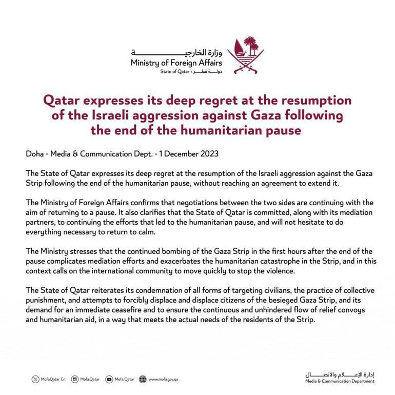 Katar Dışişleri'nden açıklama