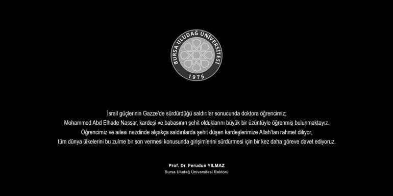 Uludağ Üniversitesi'nin Filistinli doktora öğrencisi, İsrail saldırılarında hayatını kaybetti