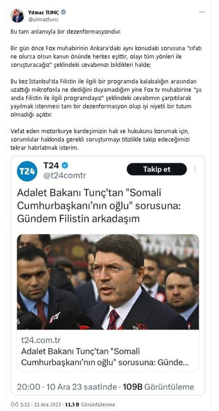 Bakan Tunç'tan kendisiyle ilgili çıkan haberlere yönelik açıklama