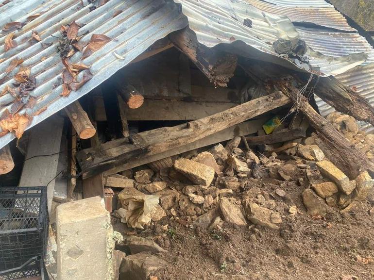 Artvin'de heyelan; ev, ahır ve samanlık çöktü, 1 inek öldü