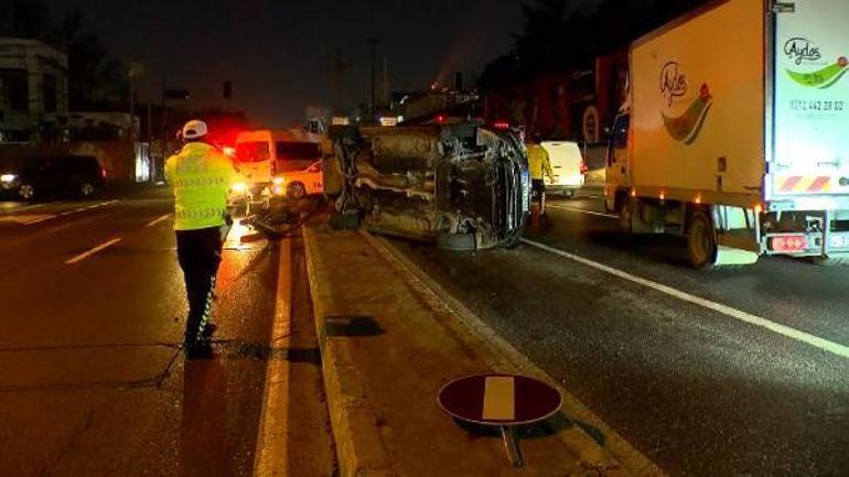 Sarıyer'de servis minibüsünün çarptığı otomobil takla attı