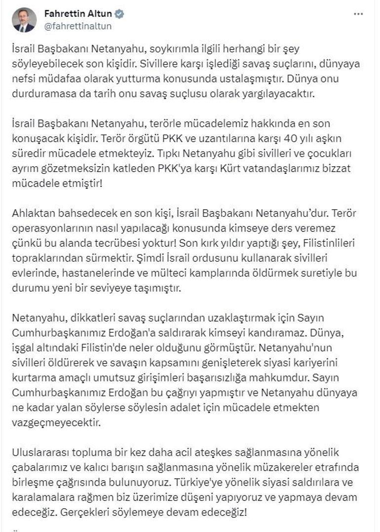 İletişim Başkanı Altun: Netanyahu, soykırımla ilgili konuşacak son kişidir