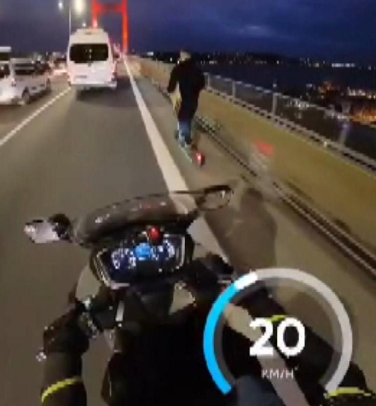 15 Temmuz Şehitler Köprüsü'nde skuterle tehlikeli yolculuk kamerada