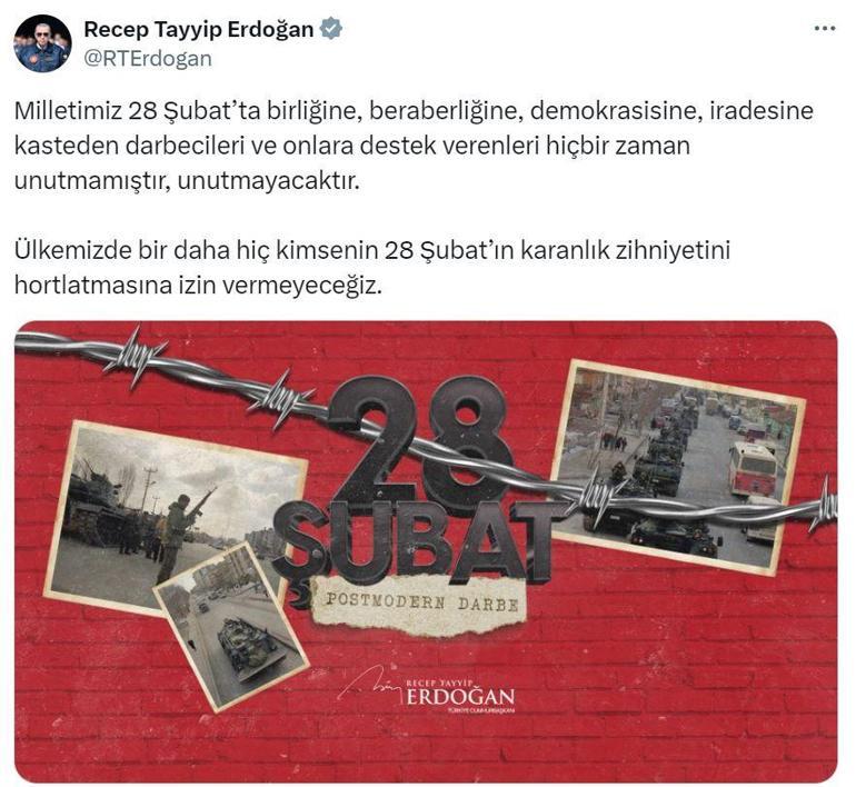 Cumhurbaşkanı Erdoğan'dan '28 Şubat' paylaşımı