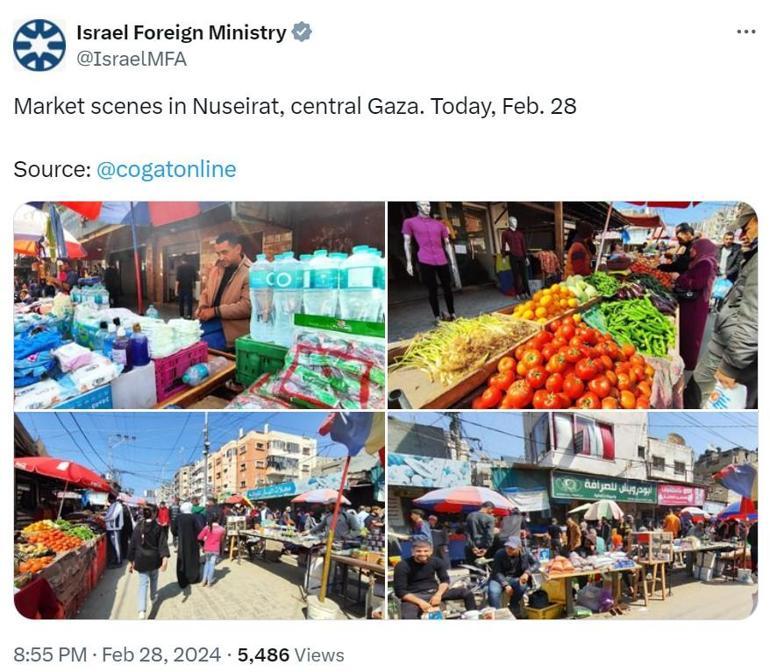 İsrail’den sıra halinde bekleyen TIR’lara karşılık Nuseyrat pazar görselleri