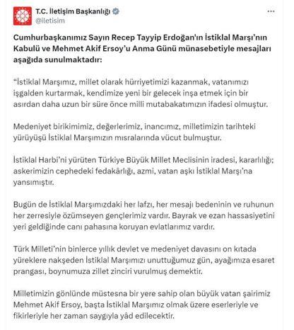 Cumhurbaşkanı Erdoğan: İstiklal Marşımızı unuttuğumuz gün, boynumuza zillet zinciri vurulmuş demektir