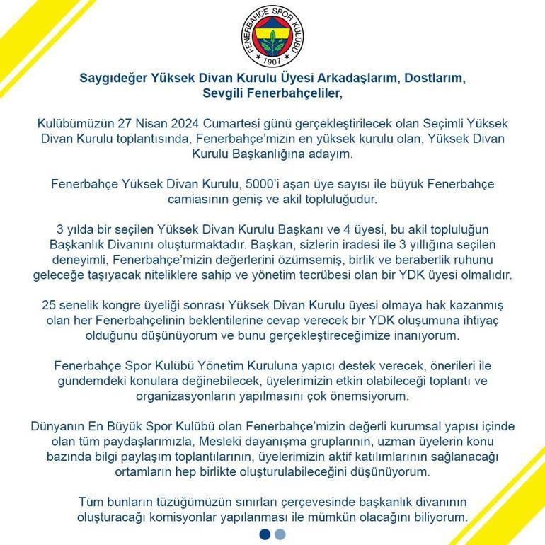 Sevil Zeynep Becan, Fenerbahçe Yüksek Divan Kurulu Başkanlığı'na aday olduğunu açıkladı