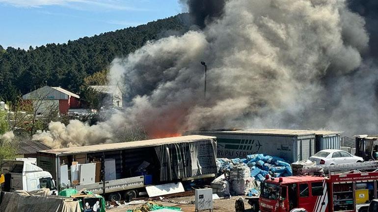 Pendik'te yediemin otoparkında yangın çıktı