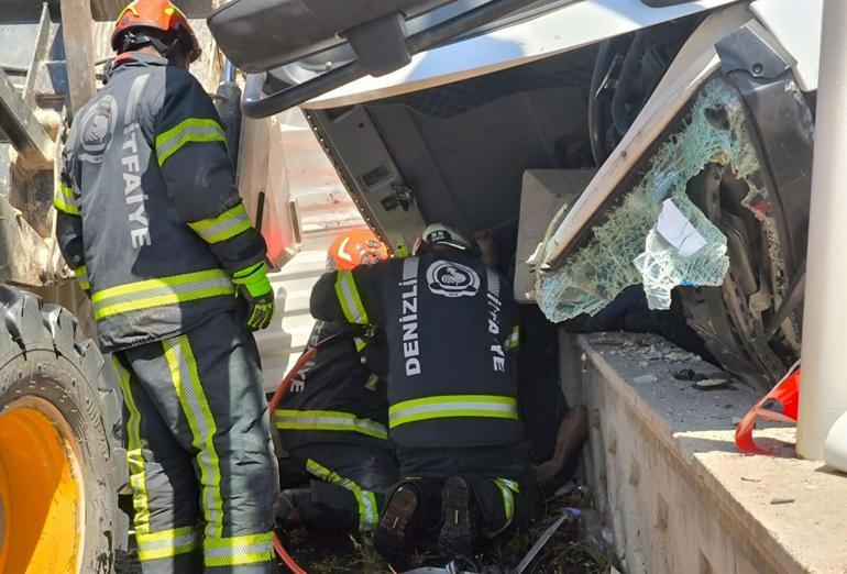Denizli'de, akaryakıt istasyonunun duvarına çarpan kamyonun şoförü öldü