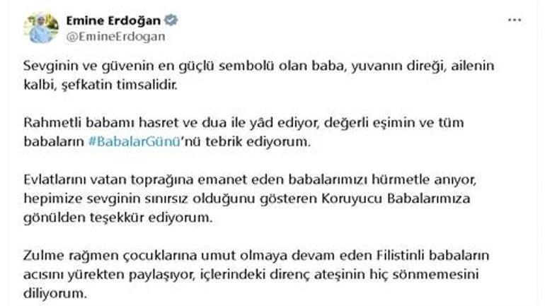 Emine Erdoğan'dan 'Babalar Günü' mesajı