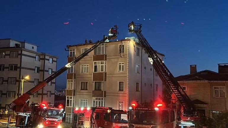 Kartal’da 5 katlı binanın çatısı alev alev yandı