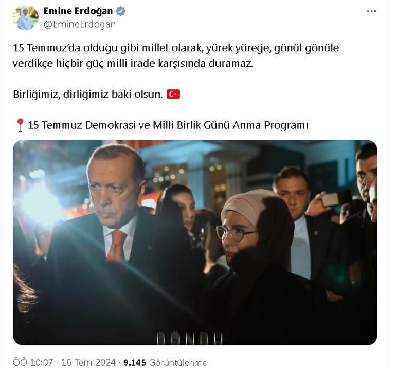 Emine Erdoğan'dan '15 Temmuz' paylaşımı