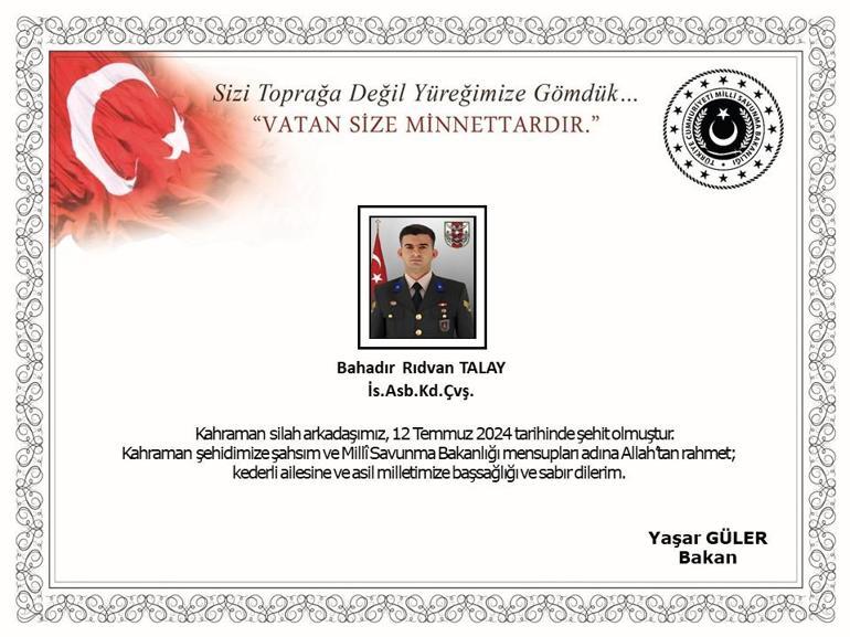 MSB: Irak'ın kuzeyinde 1 asker şehit oldu, 1 asker yaralandı