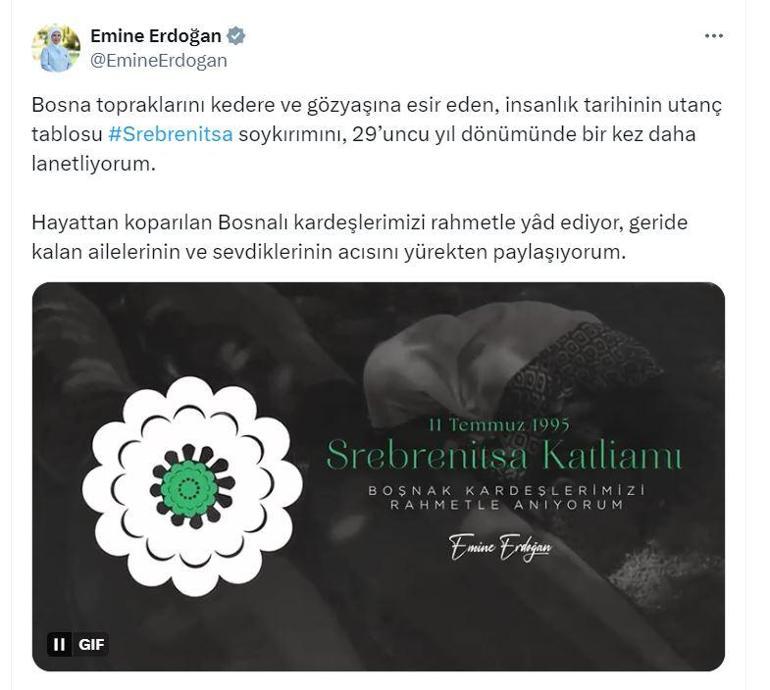 Emine Erdoğan, Srebrenitsa Soykırımı'nda hayatını kaybedenleri andı