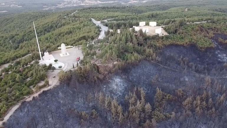 Çanakkale'deki orman yangını 2'nci gününde; yanan alanlar dron ile görüntülendi