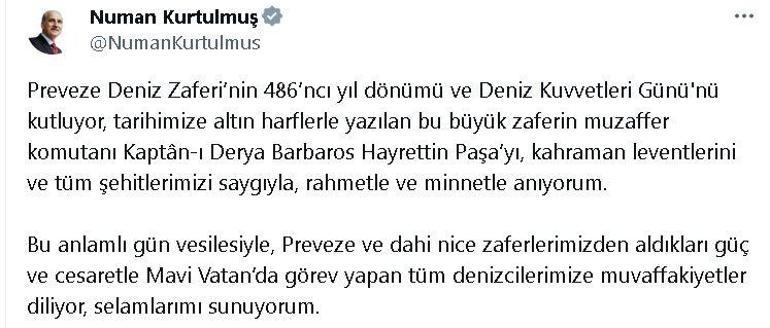 TBMM Başkanı Kurtulmuş'tan 'Preveze Deniz Zaferi' mesajı