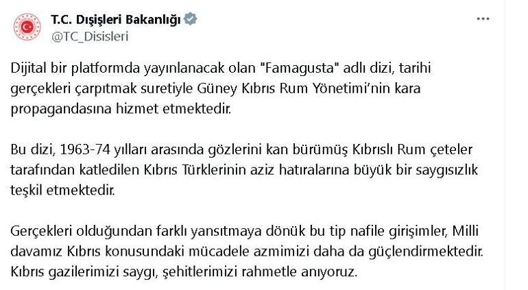 Dışişleri: 'Famagusta' adlı dizi, Güney Kıbrıs Rum Yönetimi'nin kara propagandasına hizmet etmektedir