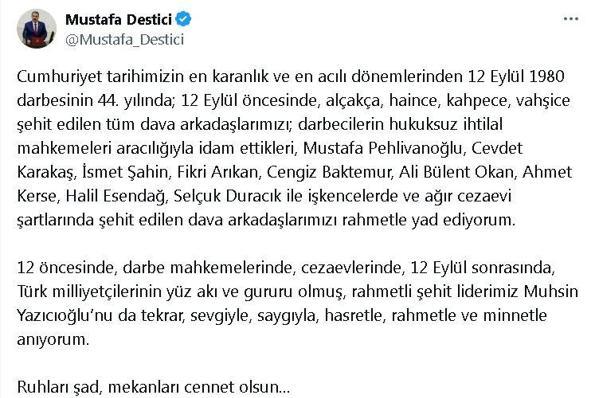 BBP Genel Başkanı Mustafa Destici'den 12 Eylül mesajı