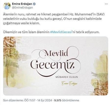 Emine Erdoğan'dan Mevlit Kandili mesajı