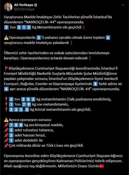 İstanbul'da 'Narkoçelik-44' operasyonu: 3 ton uyuşturucu ele geçirildi