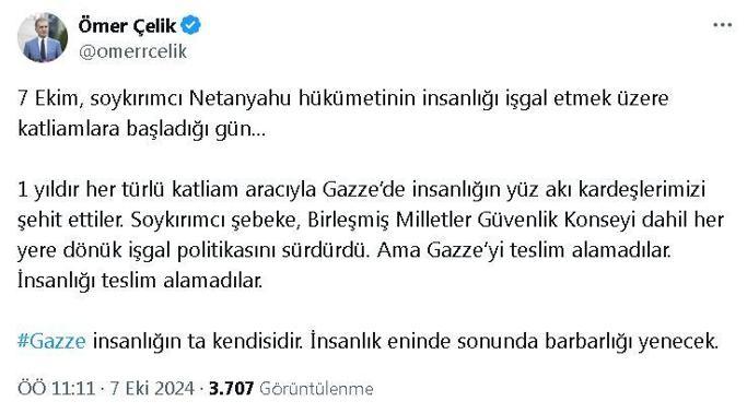 AK Parti'li Çelik: İnsanlık eninde sonunda barbarlığı yenecek