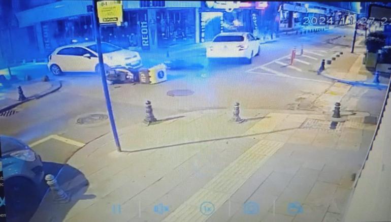 Pendik'te otomobilin çarptığı motokurye yaralandı, o anlar kamerada