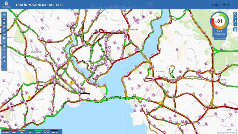 İstanbul'da yağmur trafiği etkiledi, yoğunluk yüzde 81'e ulaştı